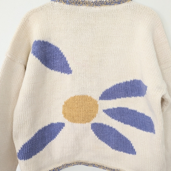 Vintage Y2K M. Gibson Daisy Floral Knit Cardigan White Blue Size Medium M - Picture 3 of 8